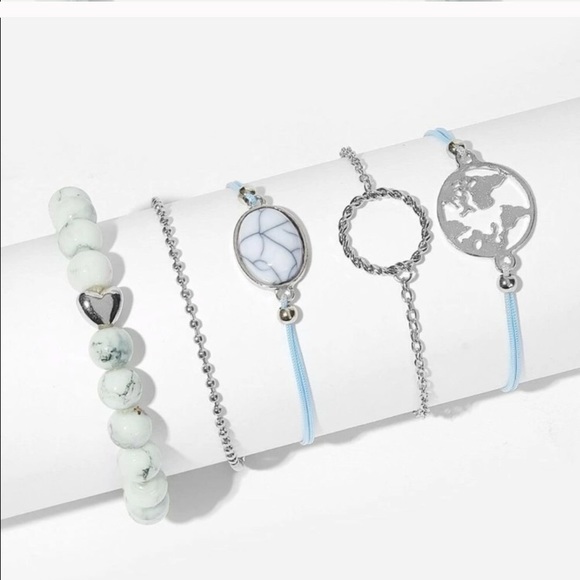 Silver Tone World and Stone Bracelet Set - Picture 4 of 4